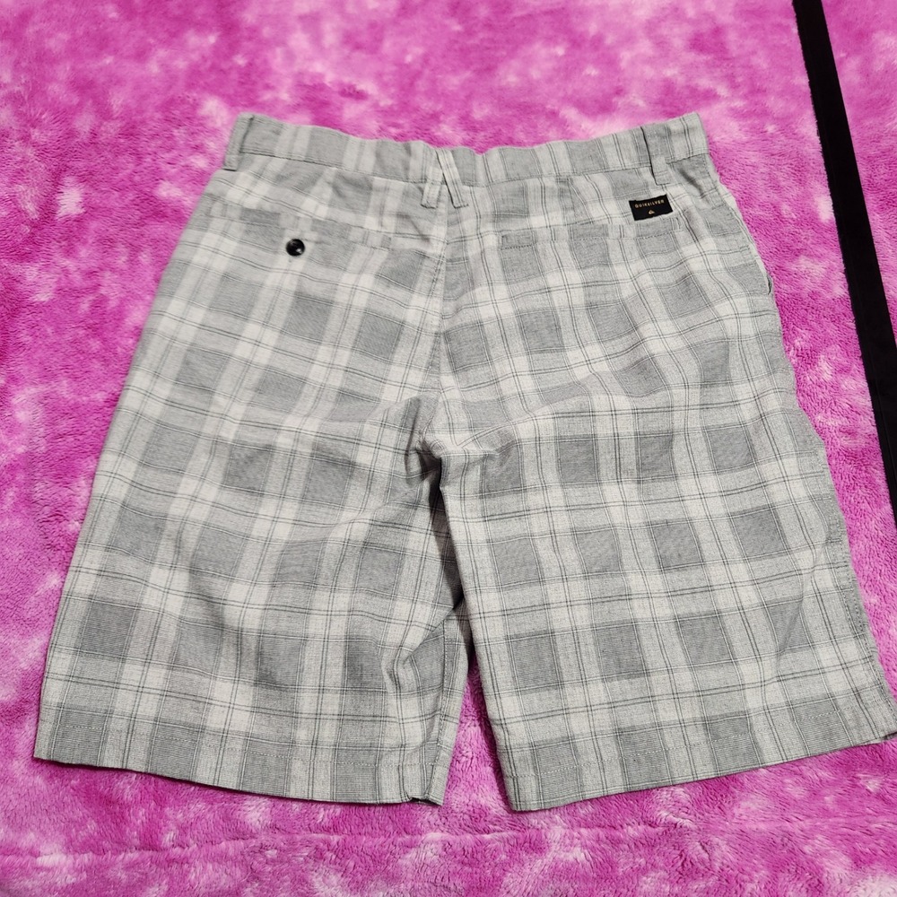 Quiksilver Board Shorts Men's 32 Plaid Gray Regular Fit Button Zip Closure - Picture 2 of 10
